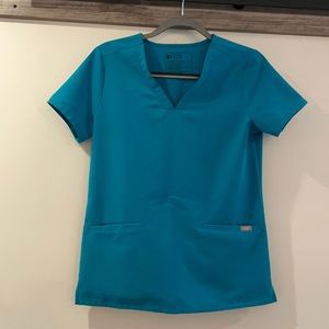 Teal-Casma 3 pocket scrub top by figs
